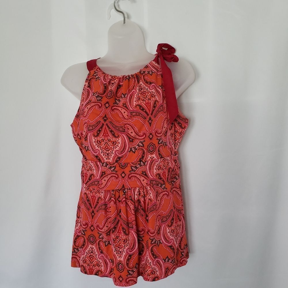 Ann Taylor Orange Paisley Tie Shoulder top